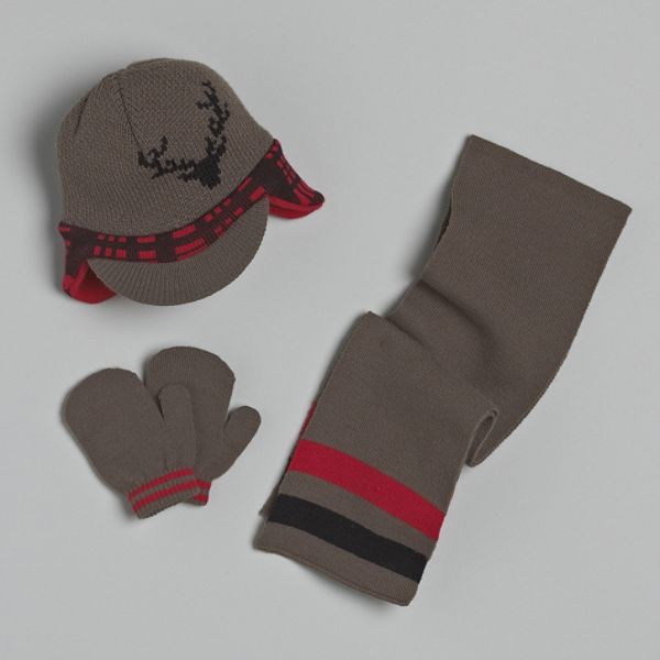 Aquarius One Size Fits Toddler Boys Deer Billed Hat Scarf Mittens