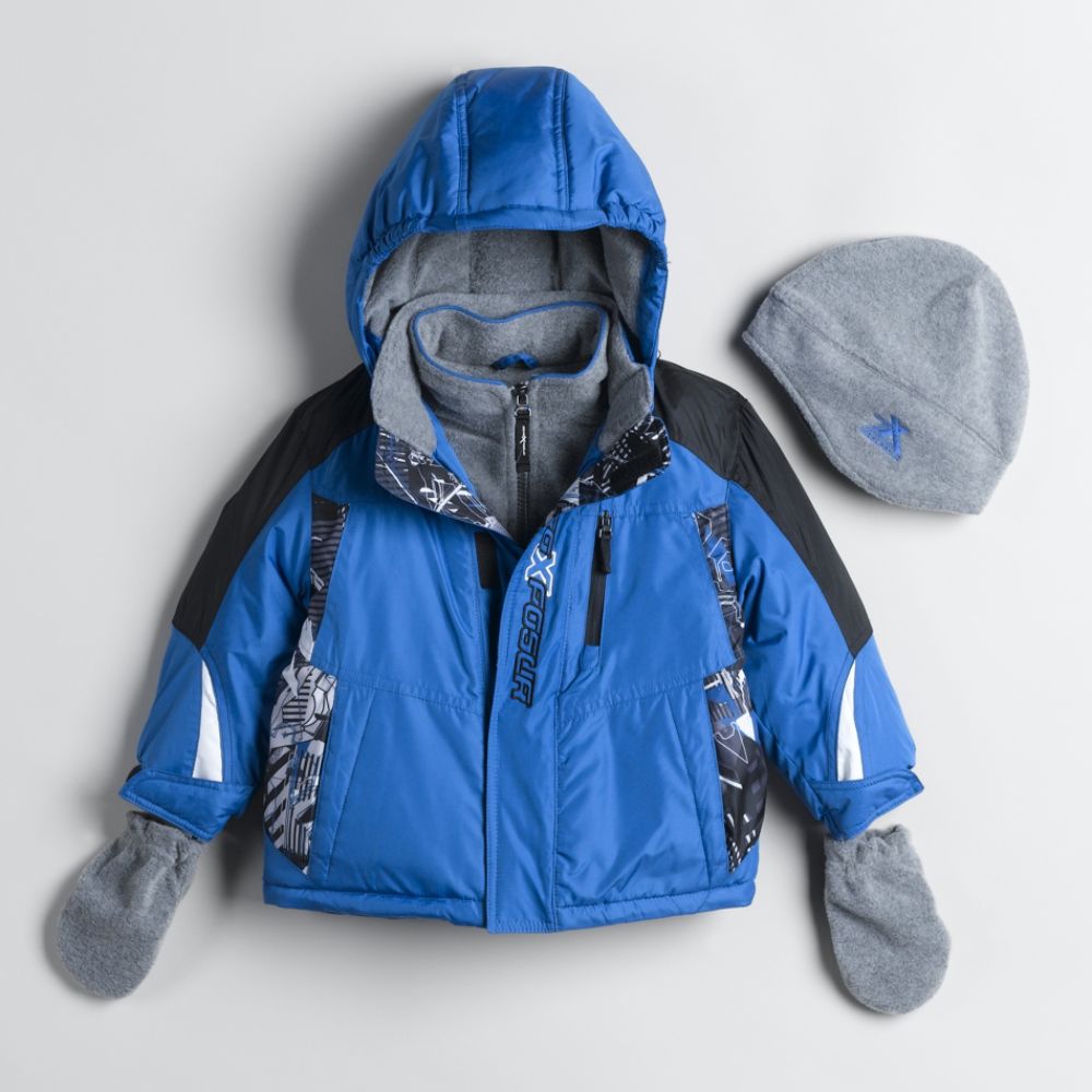 Zero Xposur Toddler Boy's Heavyweight Hooded Jacket with Cap and Mittens