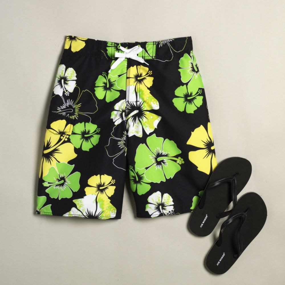 Joe Boxer Water Color Hibiscus Swim Trunk with Flip Flops