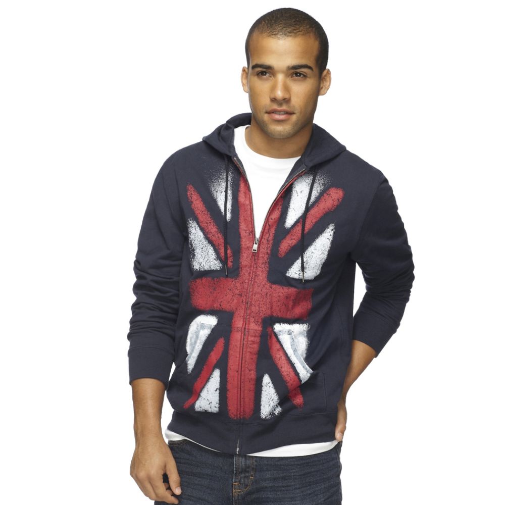 UK Style by French Connection Men's Long Sleeve Button Up Hoodie