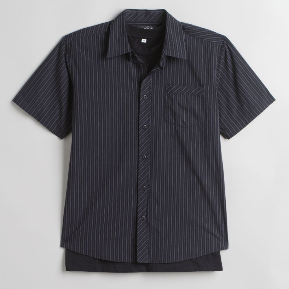 2-Piece Stripe Short Sleeve Woven Shirt with Crewneck Tee