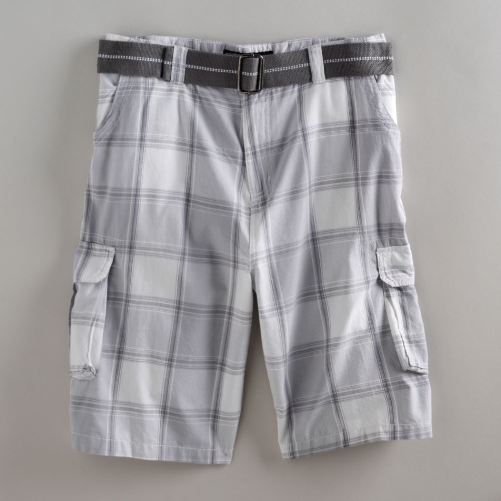 Airwalk Young Men's Belted Plaid Cargo Shorts