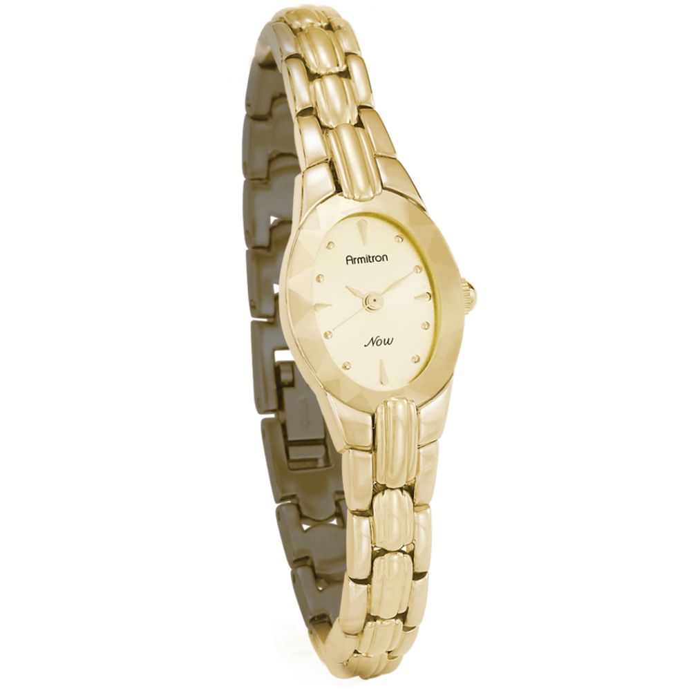 Armitron Ladies NOW Watch w/ Champagne Sunray Oval Dial and a Gold Tone Adjustable Band