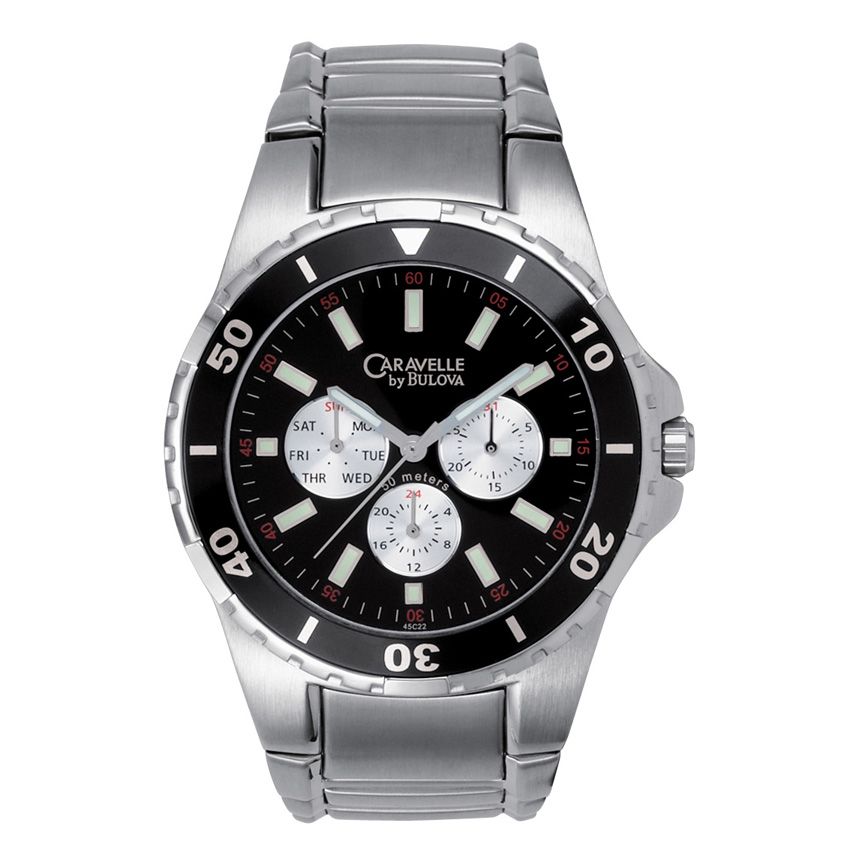Caravelle Mens White Tone Sport Watch with Black Dial and Link Band at Sears.com