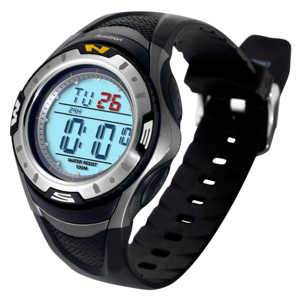 Armitron Mens Digital Calendar Sport Watch w/ABS Case, Steel Bezel & Black Resin Band