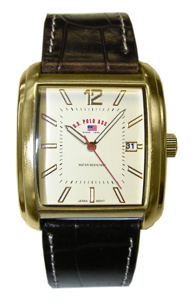 US Polo Assn. Mens Calendar Date Watch with Champagne Dial and Brown Leather Band. at Sears.com