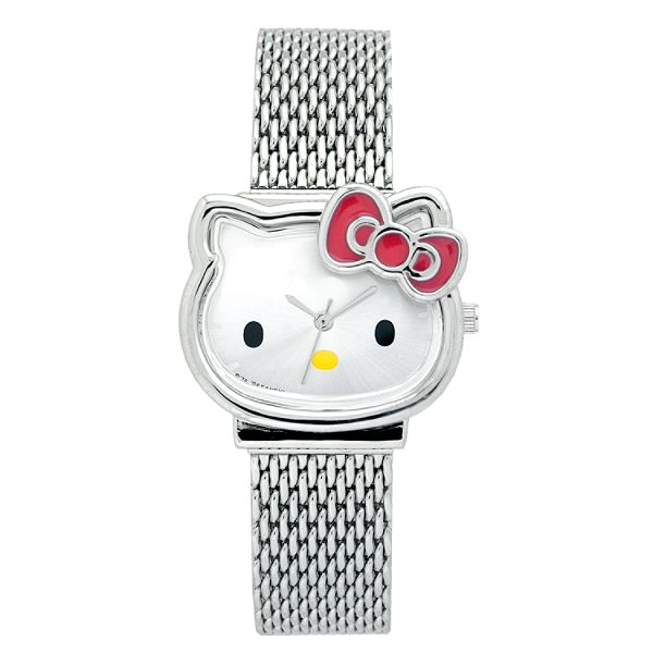 Sanrio Ladies Watch With Hello Kitty Case And Silvertone Mesh Band