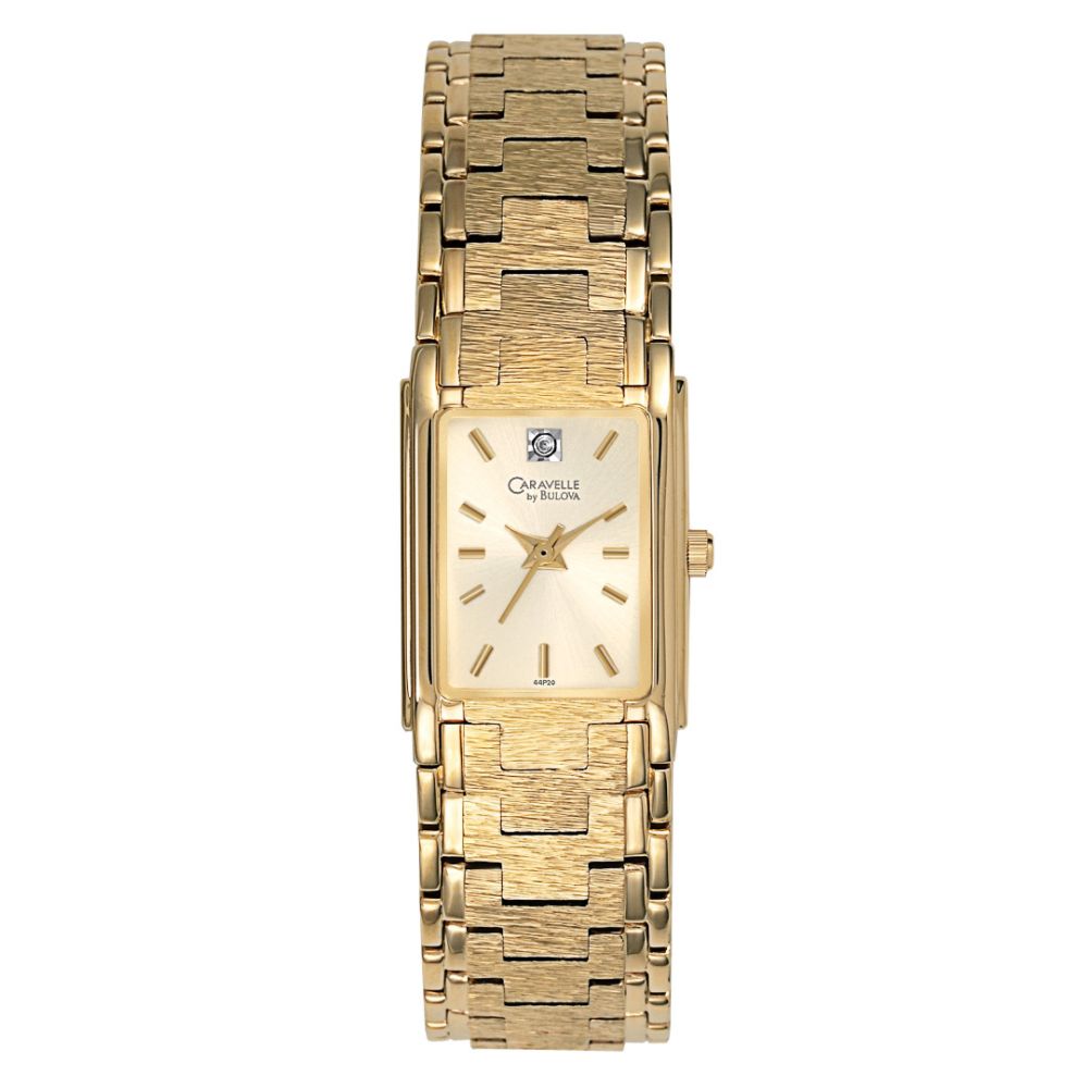 Caravelle Ladies Dress Watch with Champagne Diamond Accent Dial and Link Band. Goldtone at Sears.com