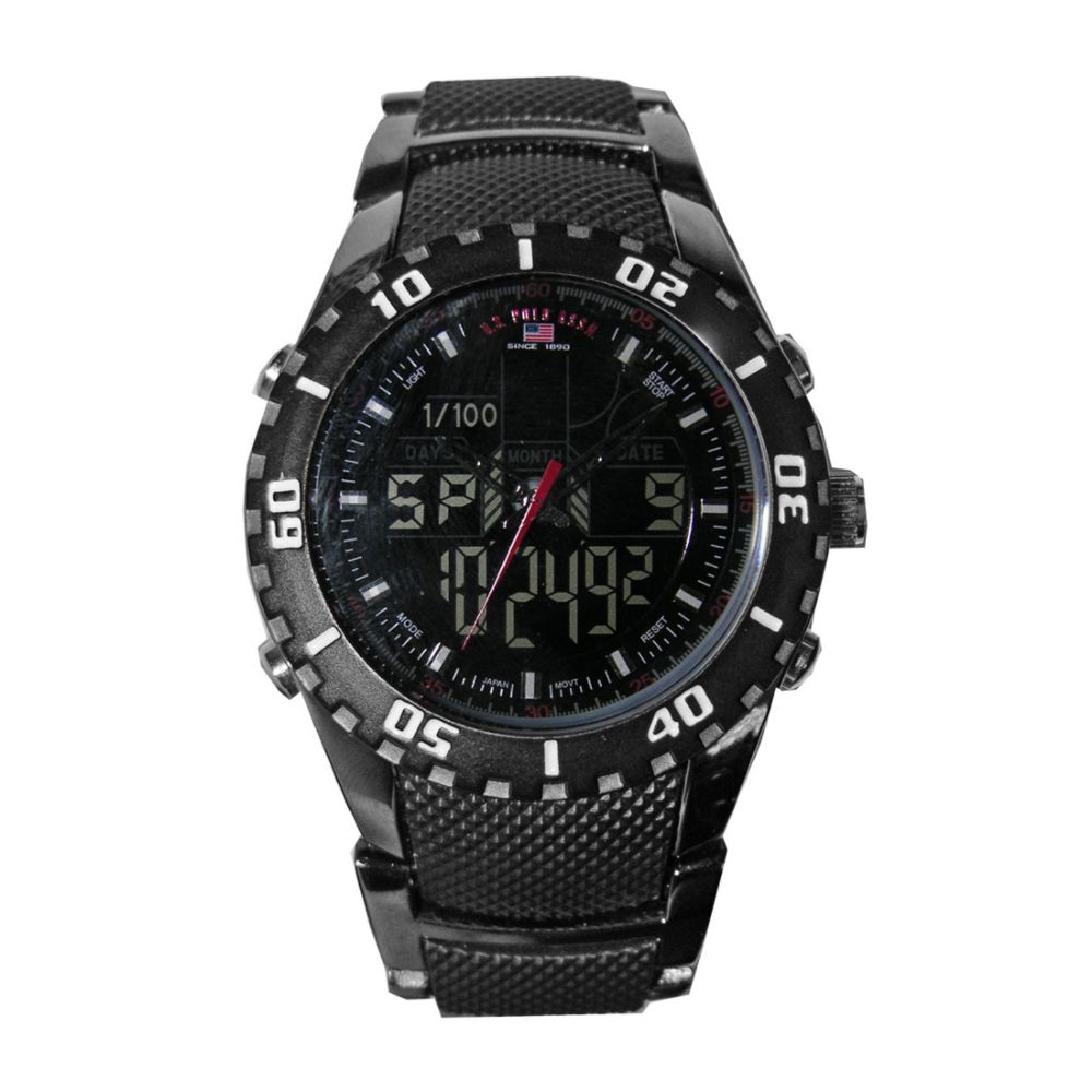 US Polo Assn. Mens Calendar Watch with Round Gunmetal Dial and Black Vinyl Band at Sears.com