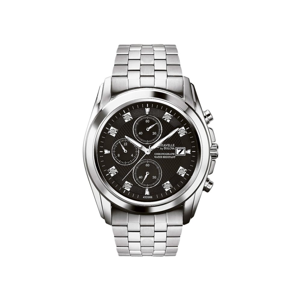 Caravelle Mens Stainless Steel Chronograph Watch with Diamond Accent. Silver-tone at Sears.com