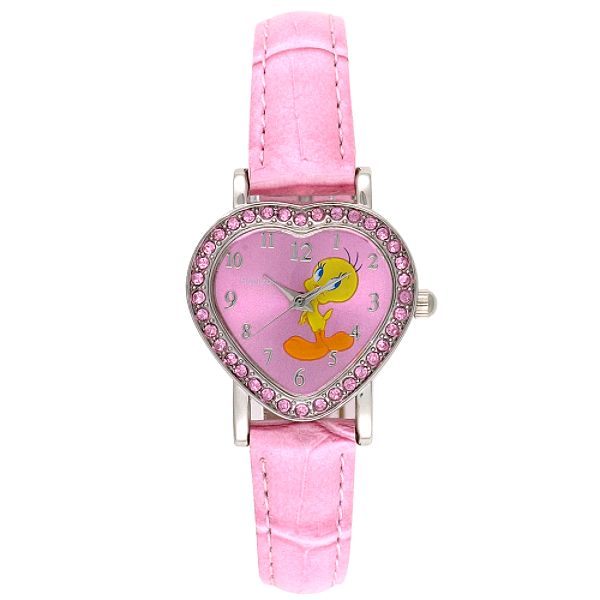 Armitron Tweety Watch W/silvertone/crystal Heart Case, Pink Sunray