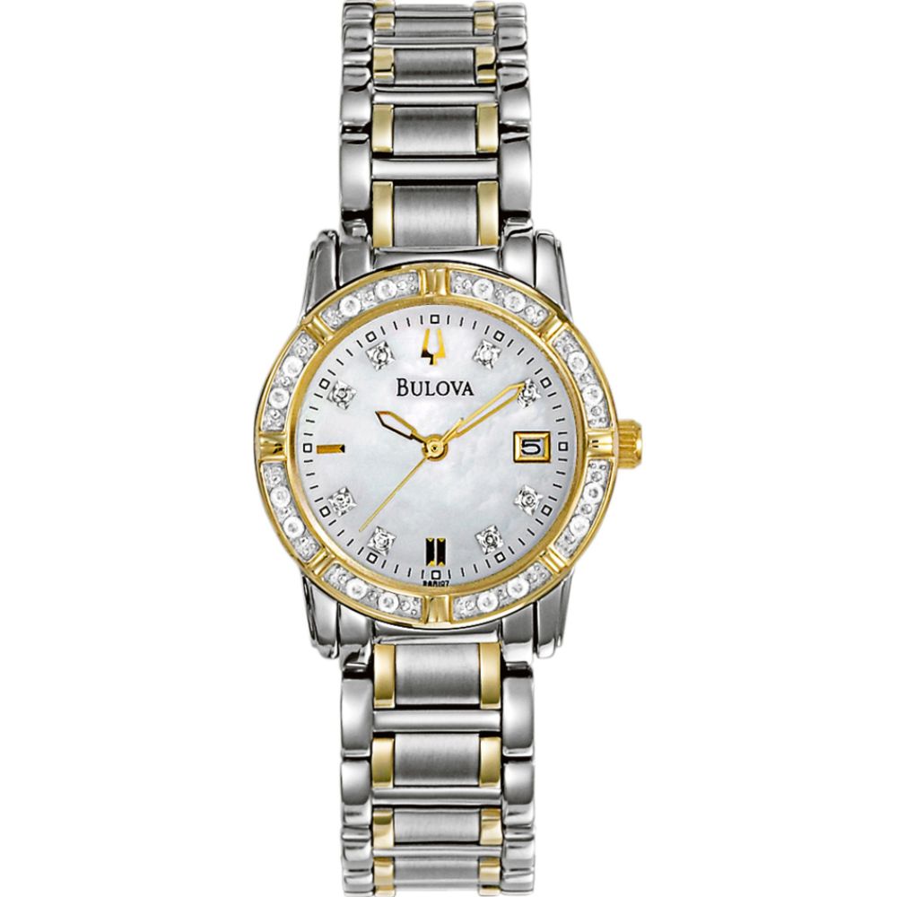 Bulova Ladies Calendar Date Watch with Round Diamond Accent Dial and GT & ST Link Band at Sears.com