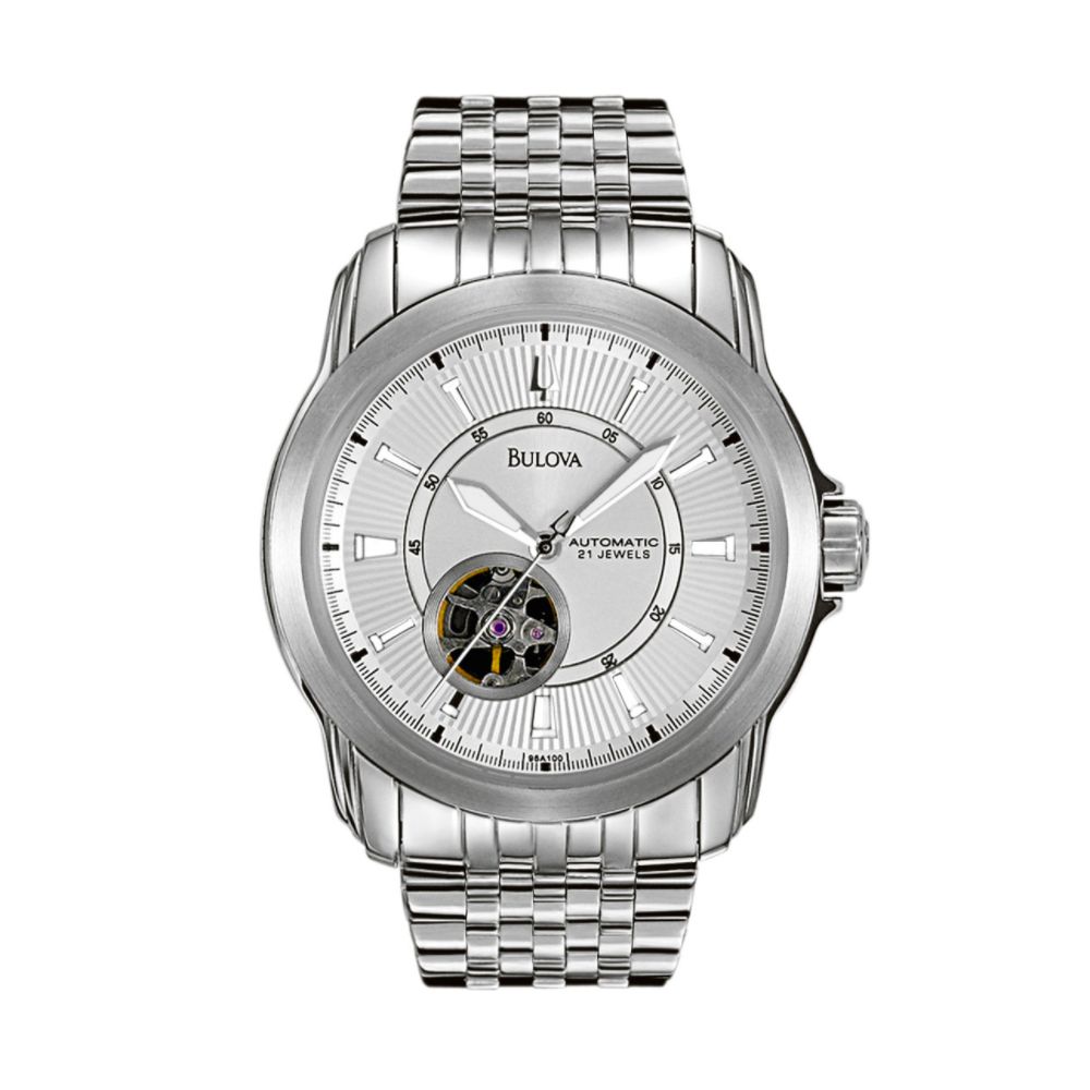 Bulova Mens Dress Watch with Round Silver Visible Gear Dial and Silvertone Link Band at Sears.com