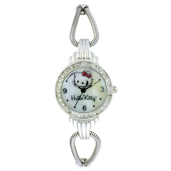 Hello Kitty Kids Watch W/crystal/silvertone Case, Hello Kitty White