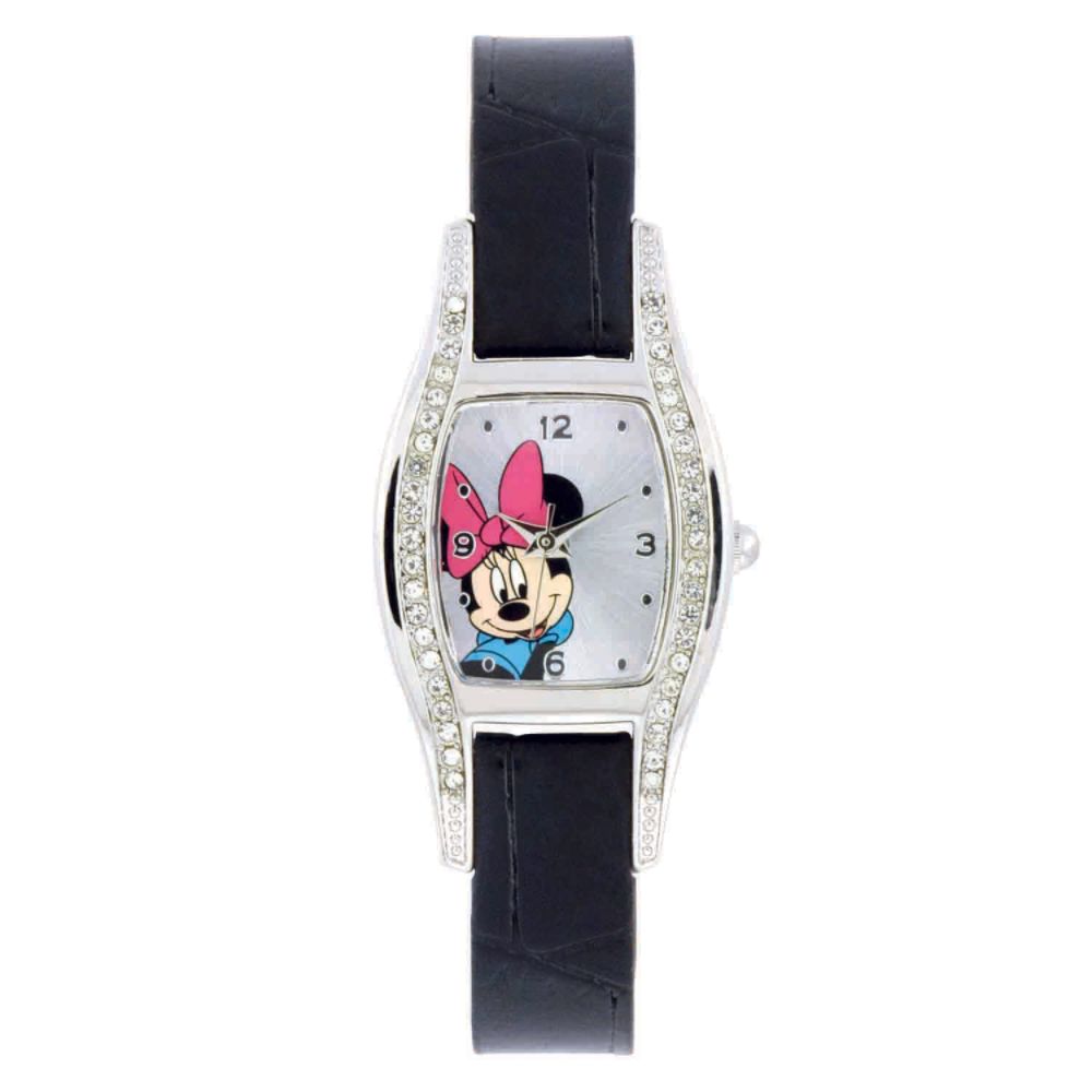 Disney Girls Minnie Mouse Watch w/Stone Accented White Dial and Black Leather Band at Sears.com