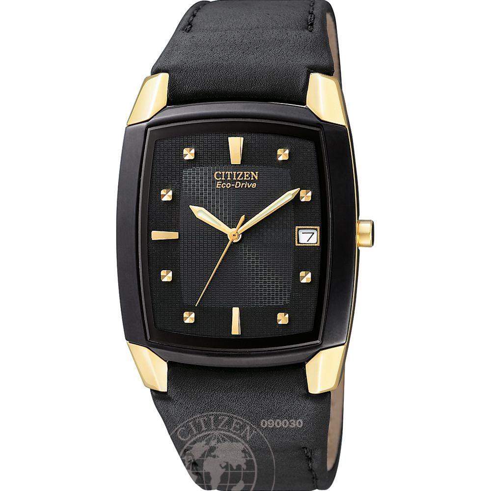 Citizen Mens Calendar Date Eco-Drive Watch w/Black Rectangle Dial and Leather Band at Sears.com