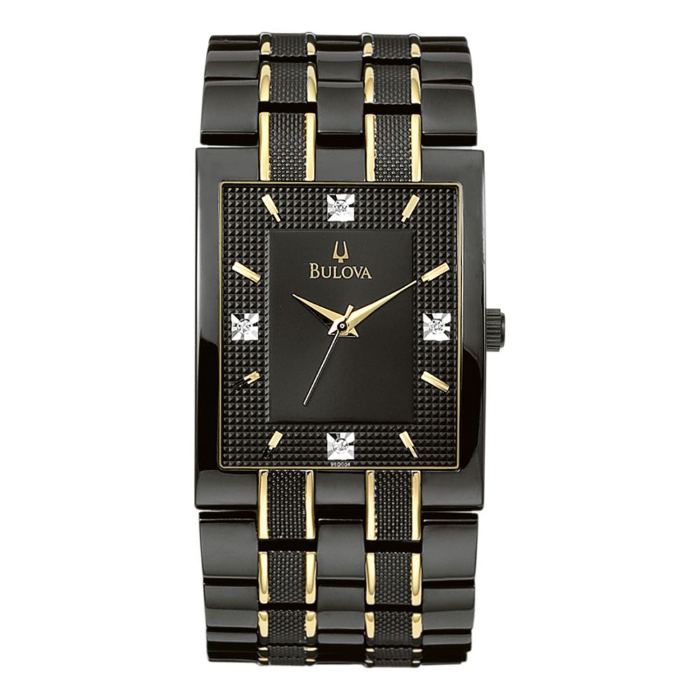 Bulova Mens Dress Watch w/Diamond Accent Black Dial & Black/Goldtone Link Band at Sears.com