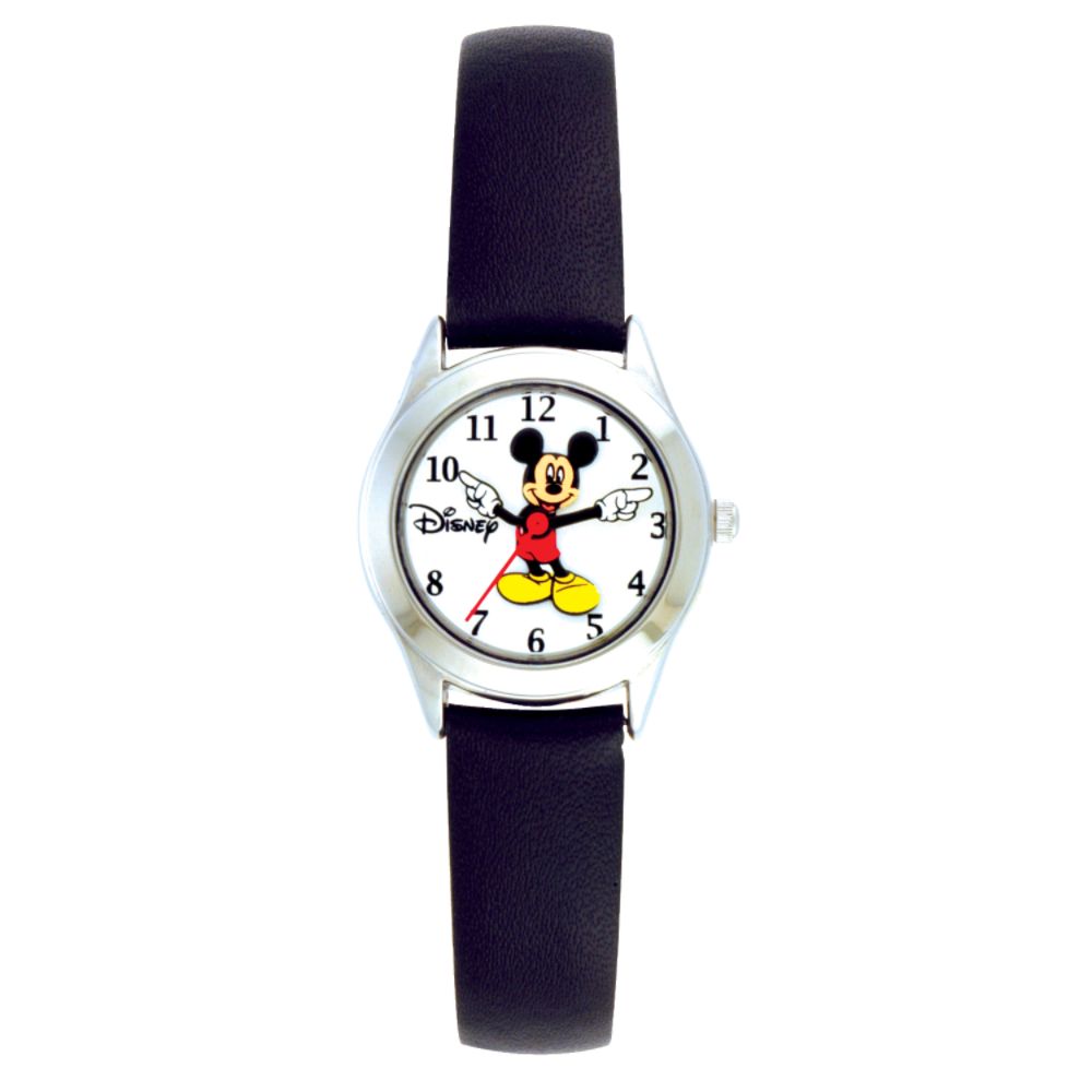Kids Watch on Disney Mickey Mouse Watch With Round White Dial And Black Leather Band