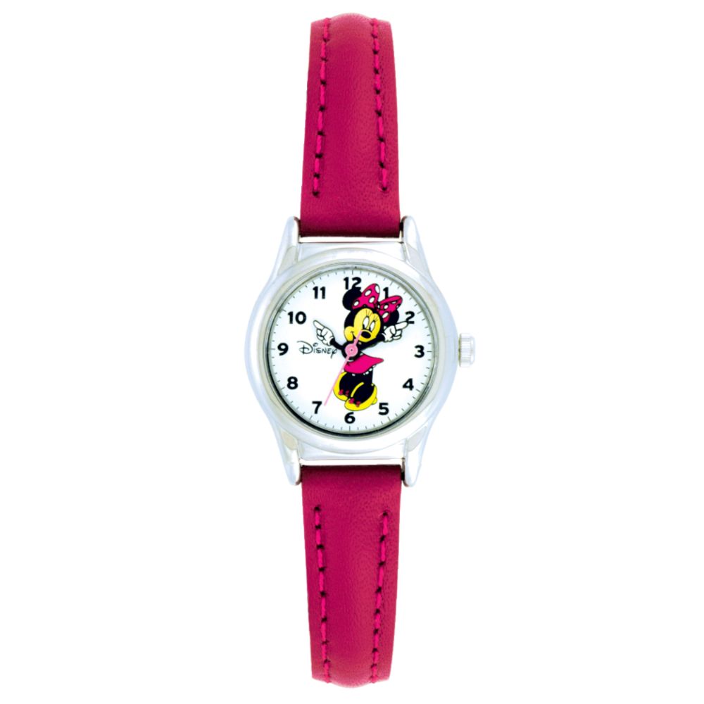 Disney Minnie Mouse Watch with Round White Dial and Red Leather Band at Kmart.com