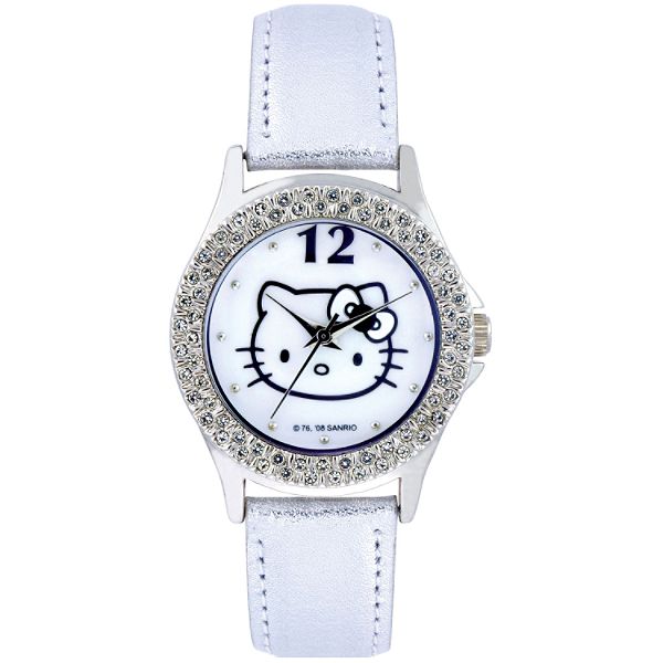 Hello Kitty Girls Miss Kitty Watch W/stone Accented Round White Dial
