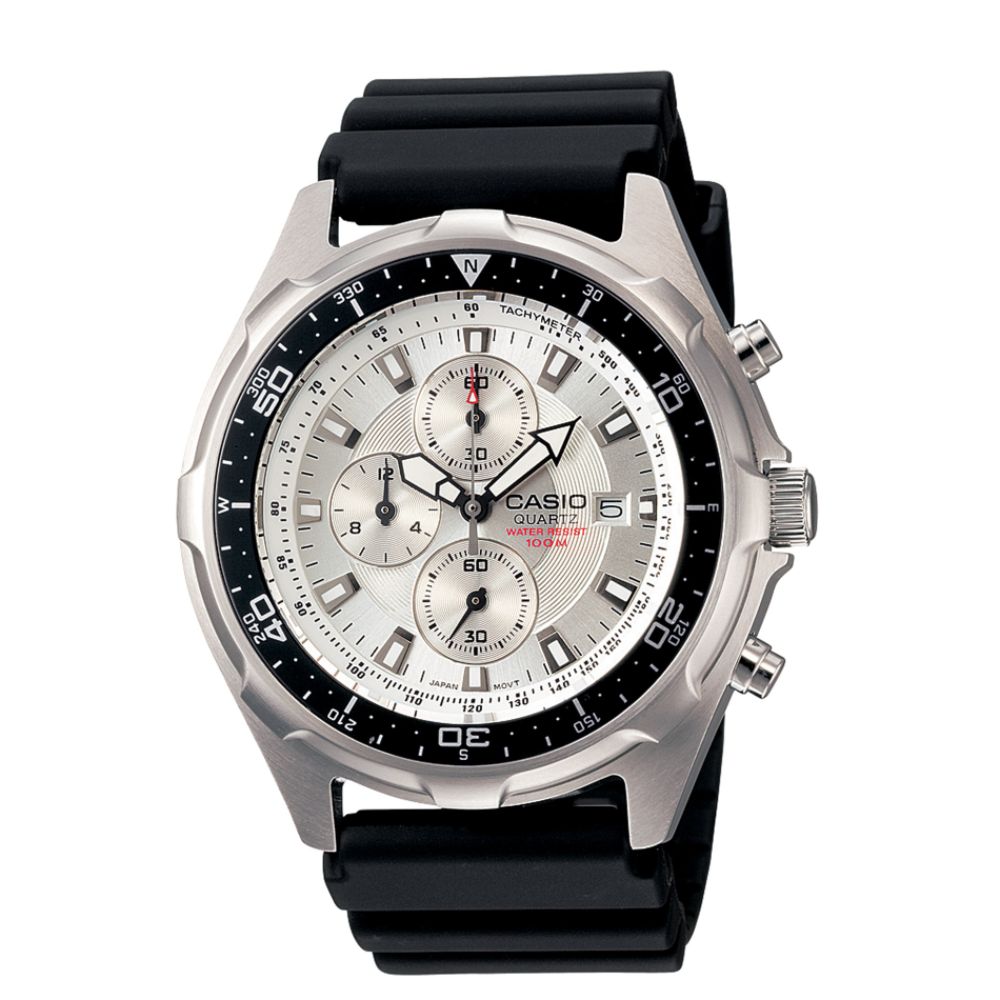 Casio Mens Calendar Date Chronograph Watch w/Round White Dial & Silvertone Link Band at Sears.com