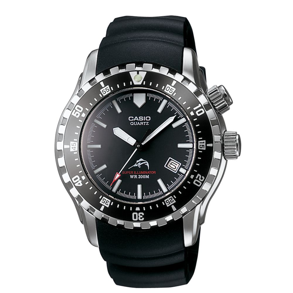 Casio Mens Calendar Date Watch with Round Black Dial and Black Resin Band