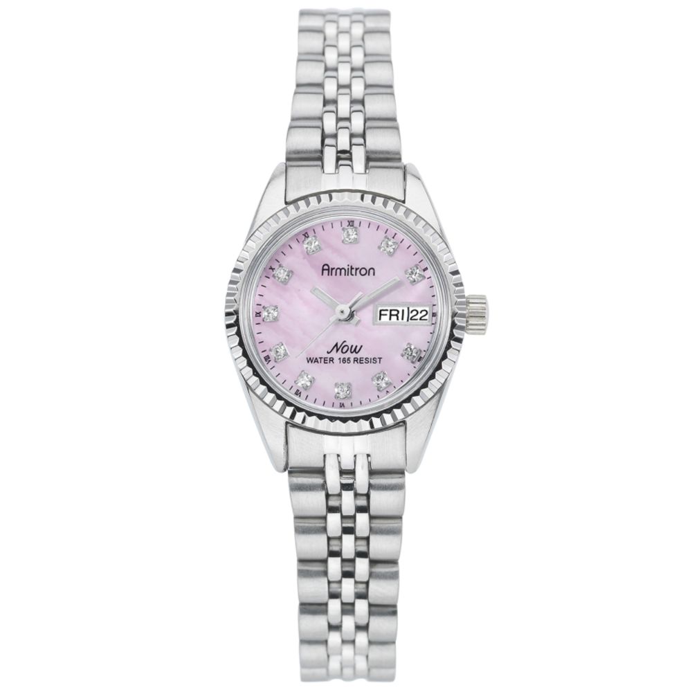 Armitron Ladies Calendar Day/Date Watch w/Crystal/Pink Mother-of-Pearl Dial & ST Band