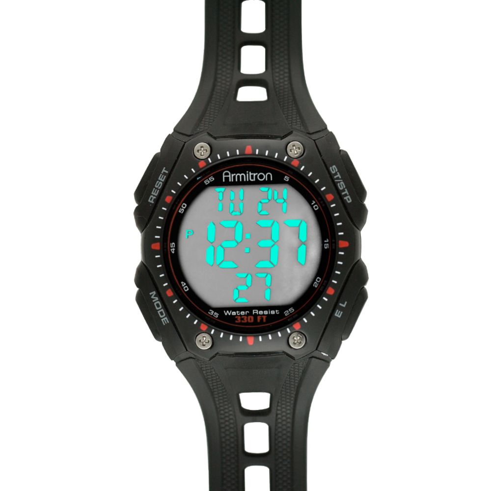 Armitron Mens Calendar Day/Date Digital Watch w/Round Red Accent Dial