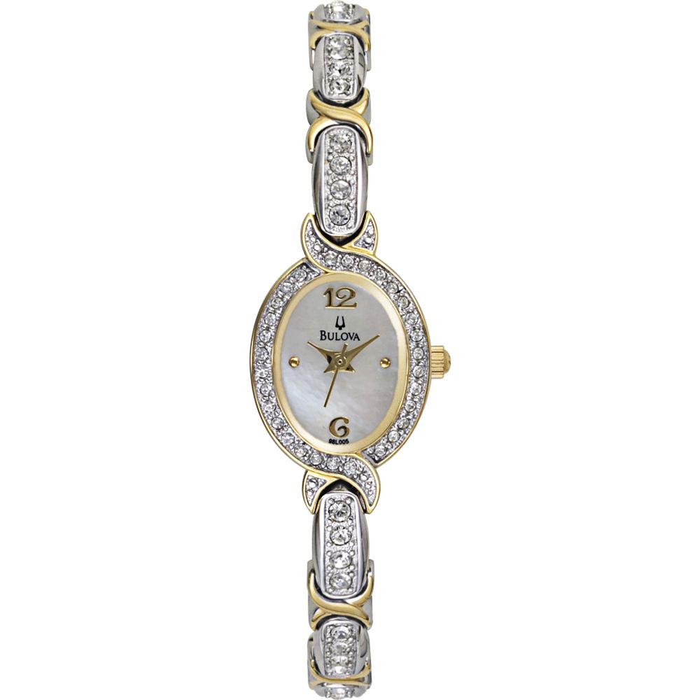 Bulova Ladies Crystal Accent Watch w/Oval Mother-of-Pearl Dial & Two-tone Band.