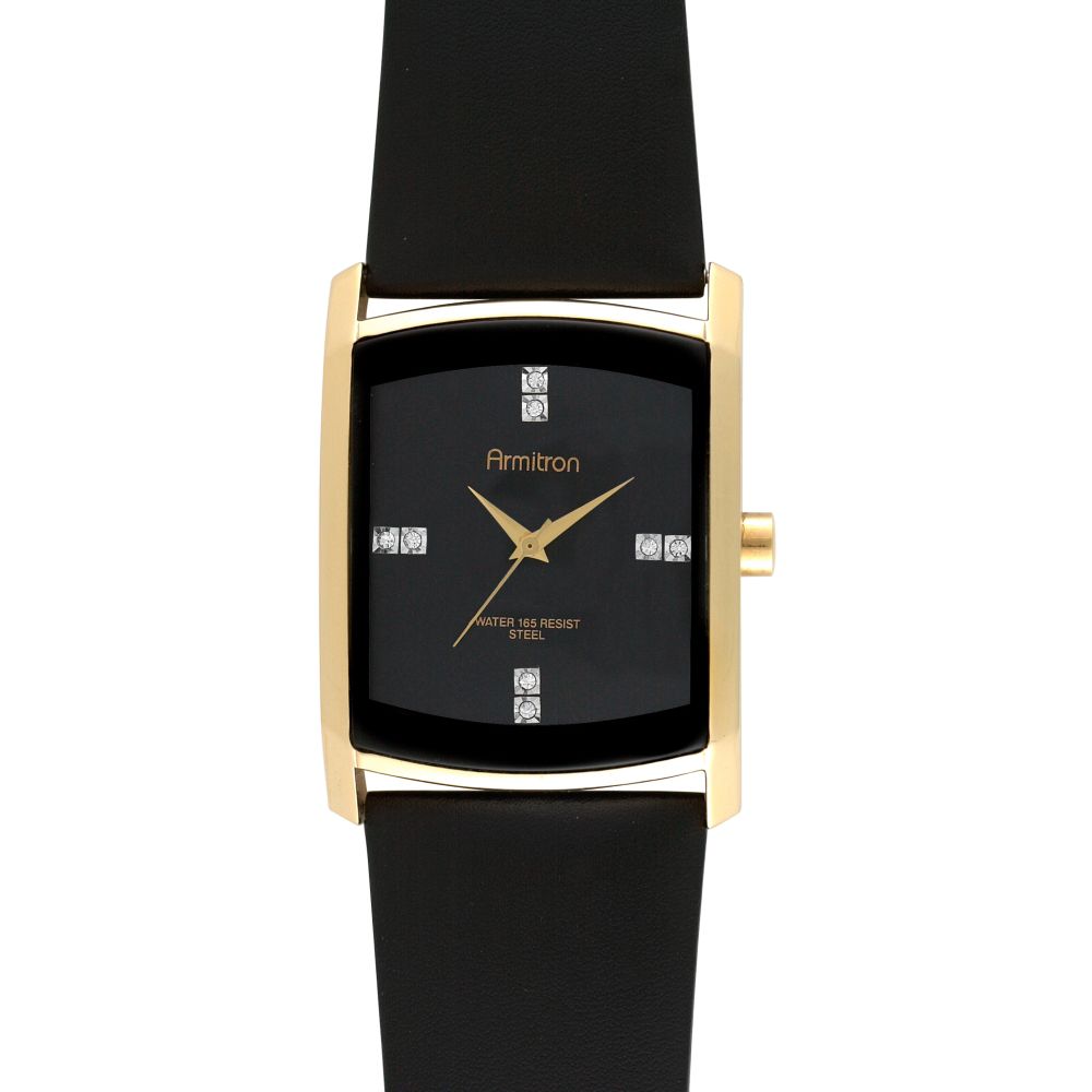Armitron Mens Watch w+Goldtone Case  Swarovski Crystal Black Dial and
