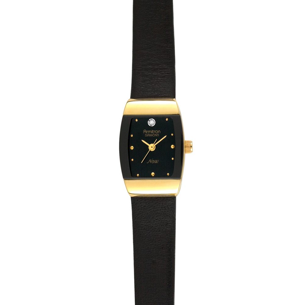Armitron Ladies Watch with Goldtone Case, Black Diamond Accent Dial and Leather Band