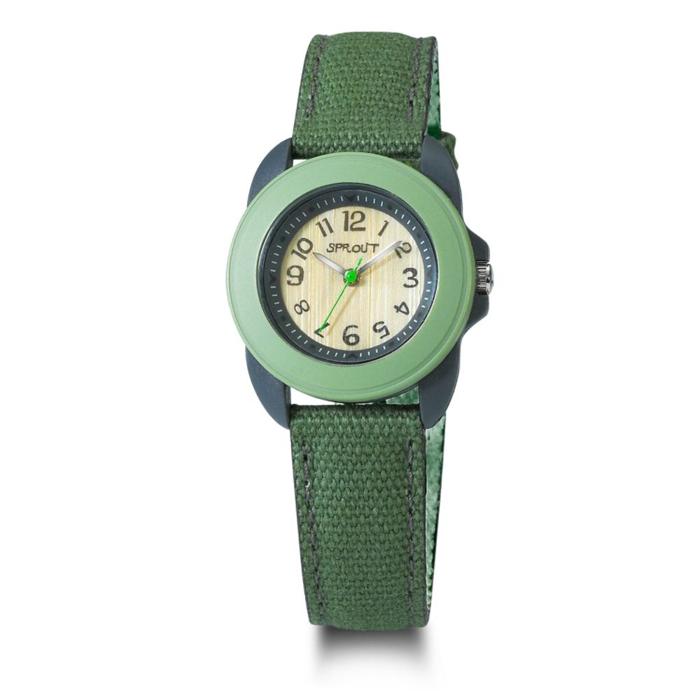 Sprout Biodegradable Watch w/Green Case, Bamboo Dial and Dk Green Cotton Band