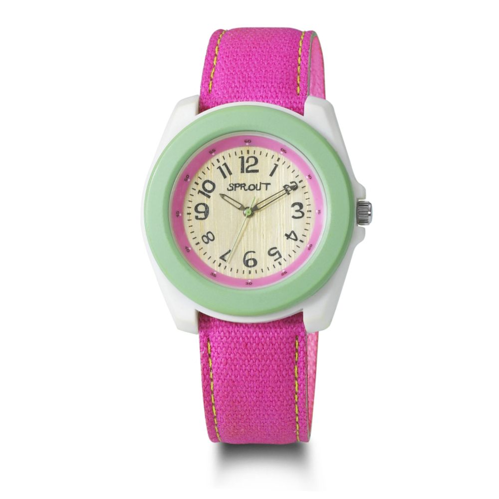 Sprout Biodegradable Watch w/Round Case, Bamboo Dial and Pink Cotton Band