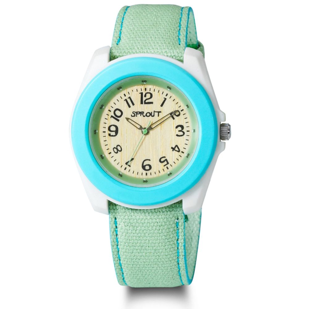 Sprout Biodegradable Watch w/Round Case, Bamboo Dial and Lt Green Cotton Band