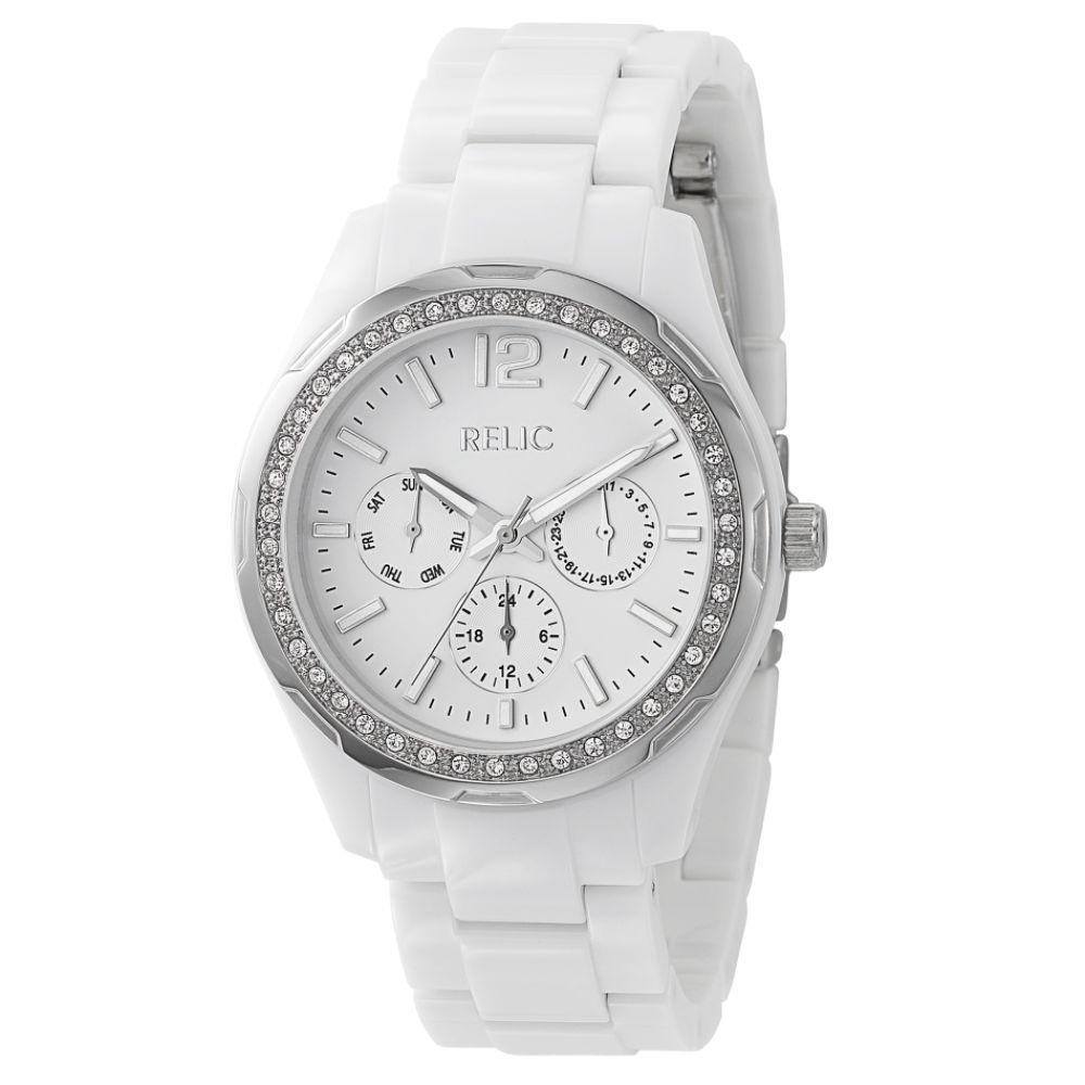 Relic Ladies Calendar Day/Date Watch w/Crystal/White Multi-function Dial and Band at Sears.com