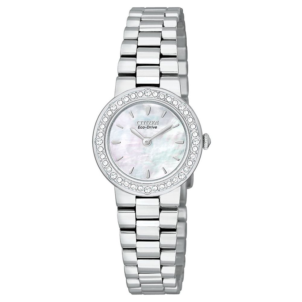 Citizen Ladies Eco Drive Swarovski Crystal Watch w/Mother-of-Pearl Dial and ST Band