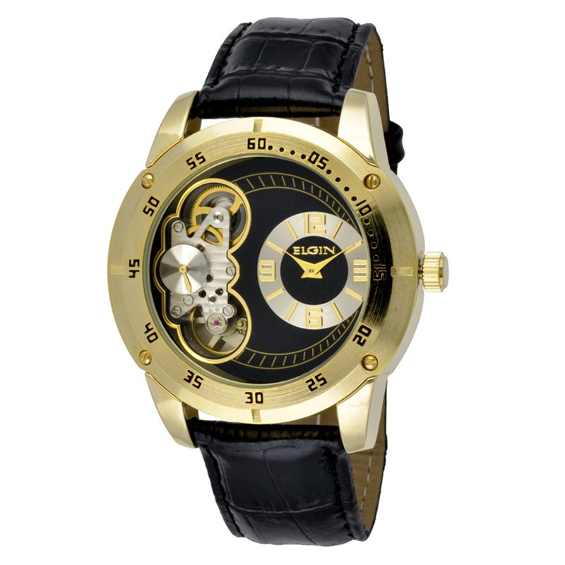 Elgin Mens Watch with Multi-Function Dial and Black Leather Band at Sears.com