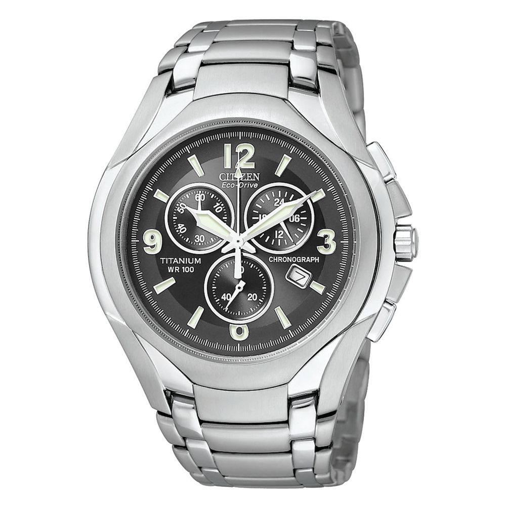 Citizen Mens Calendar Date Eco-Drive Chronograph Titanium Watch with Black Dial