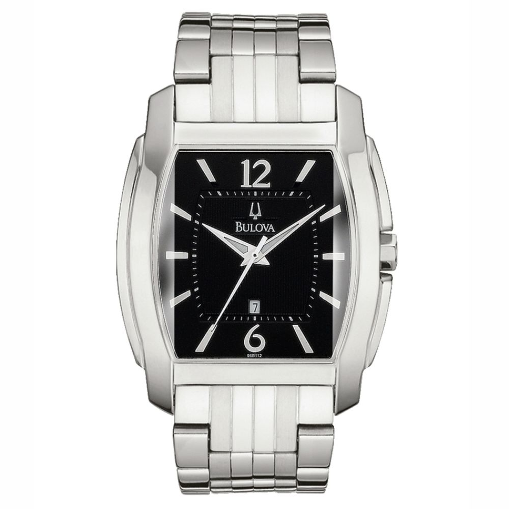 Bulova Men's Calendar Date Watch With Black Dial And Stainless Steel