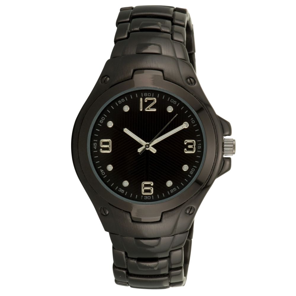 Mens Watch with Round Gunmetal Case, Luminous Black Dial and Expansion Band