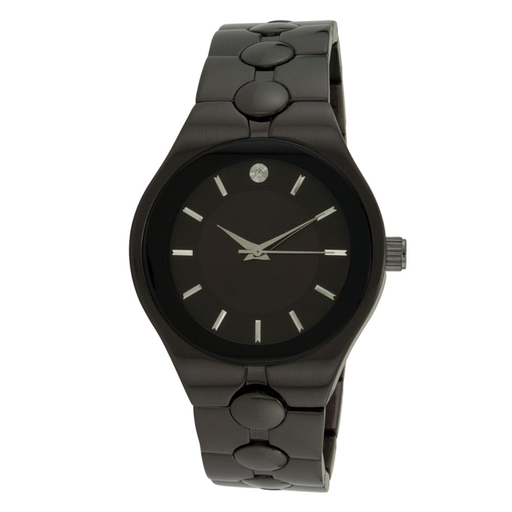 Mens Watch w/Round Gunmetal Case, Crystal Accent Dial and Expansion Band