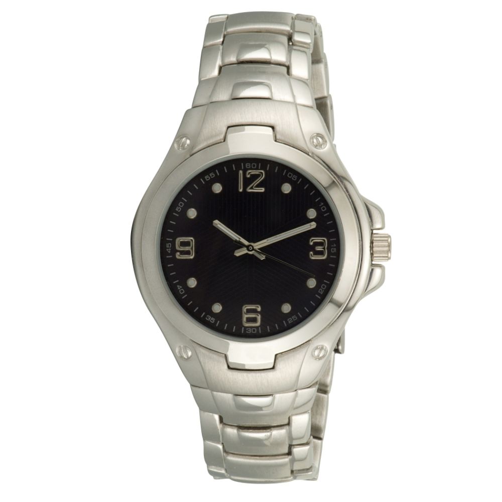 Mens Watch with Round Silvertone Case, Luminous Blue Dial and Expansion Band