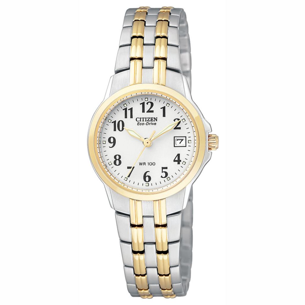 Citizen Ladies Calendar Date Eco-Drive Watch with White Dial and Two-tone Band