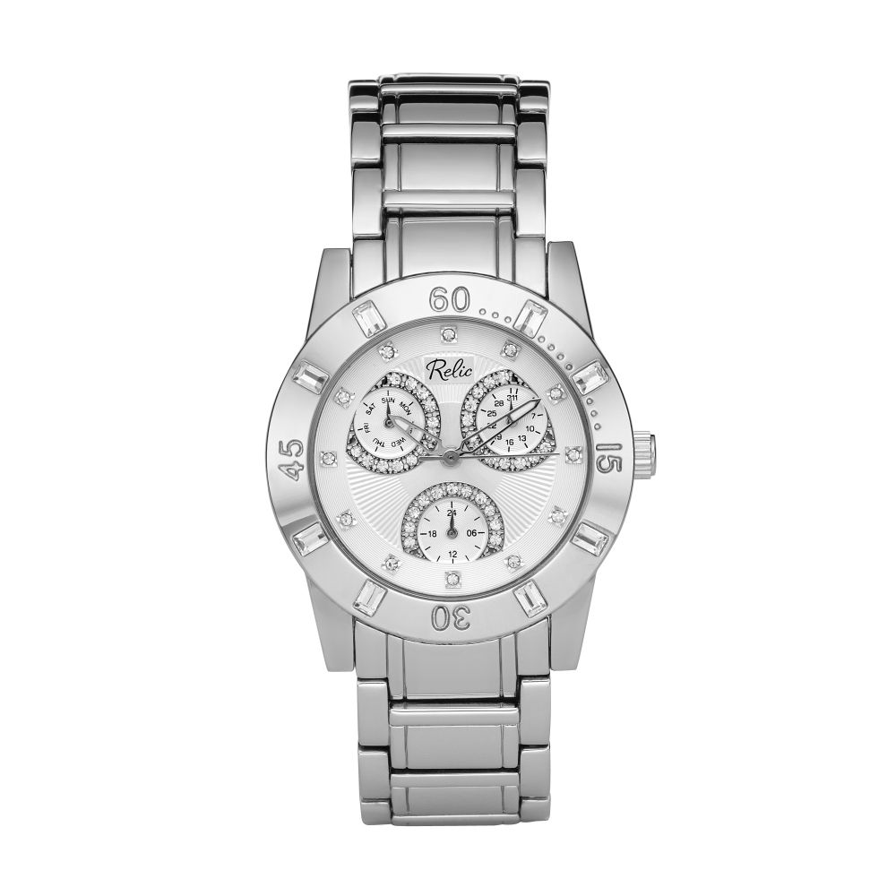 Relic Ladies "Beth" Calendar Day/Date Crystal Accent Watch w/White...