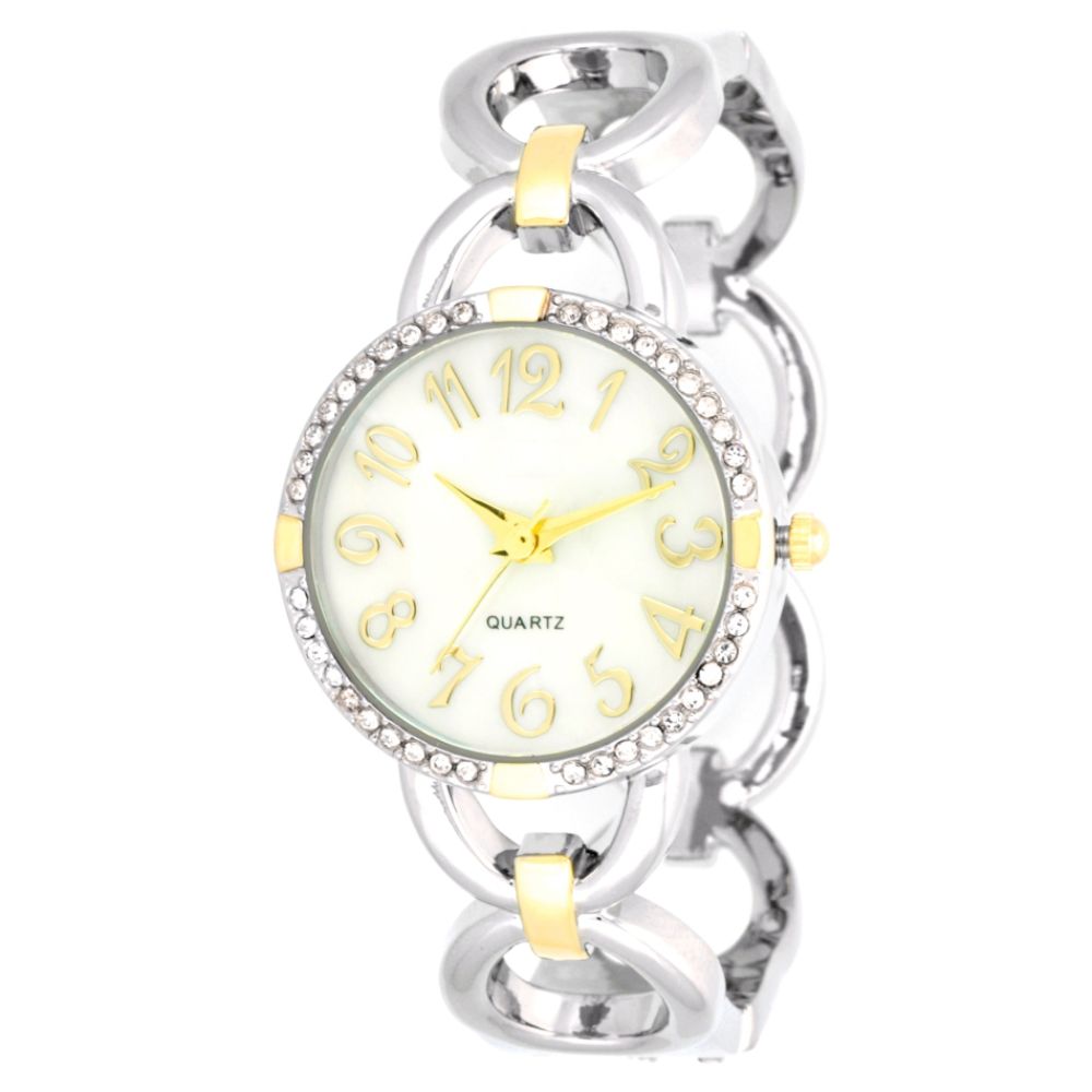 Ladies Dress Watch w+Crystal and ST Round Case  White Dial and TT
