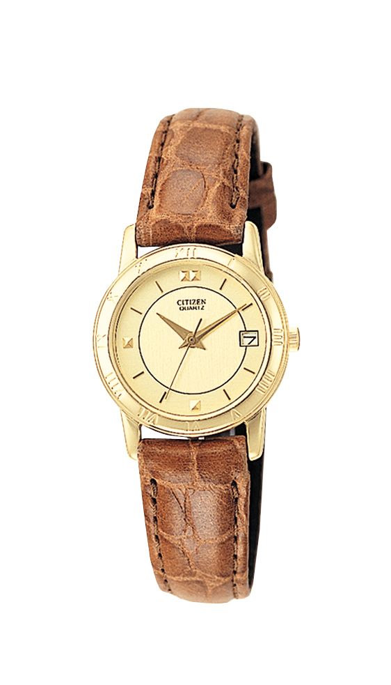 Citizen Ladies Dress Watch with Champagne Dial and Brown Leather Band
