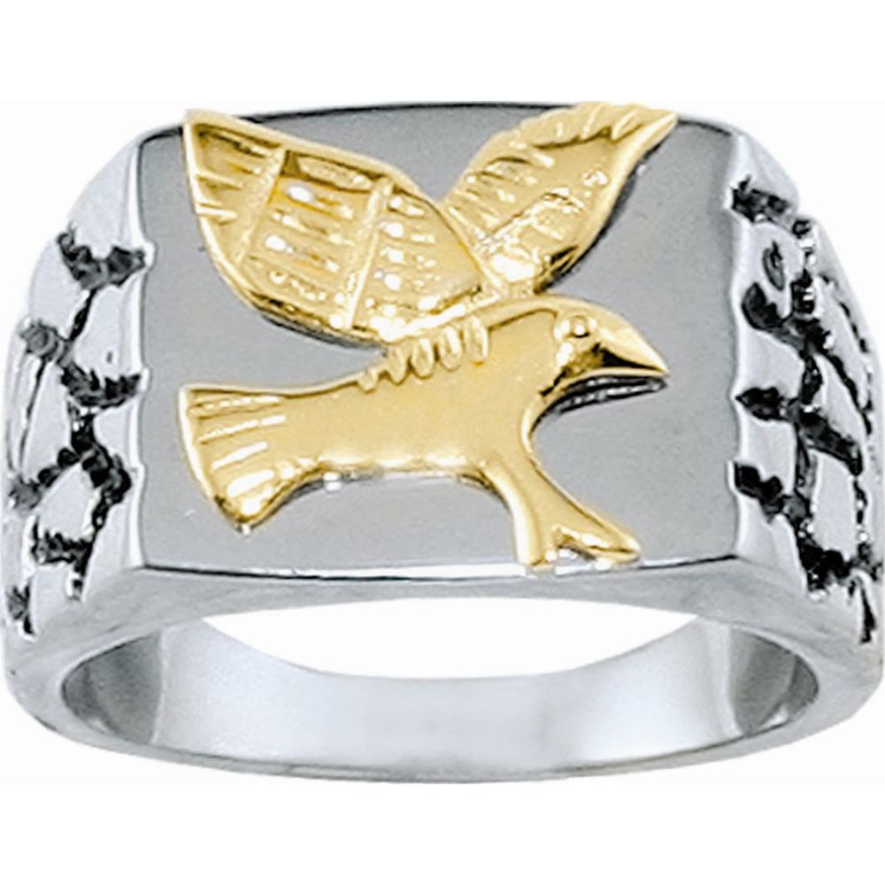 Mens Eagle Ring. 10K Yellow Gold and Stainless Steel