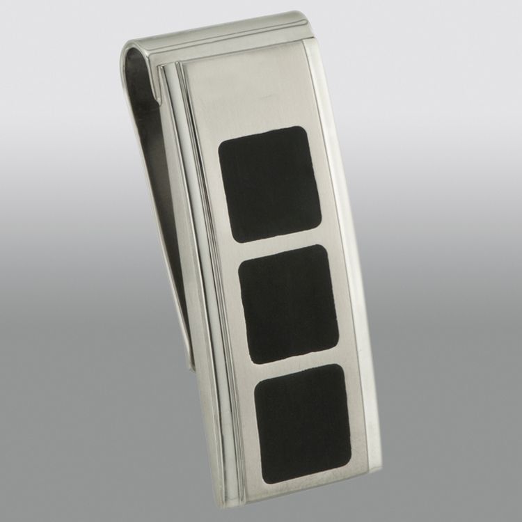 Mens Silvertone Stainless Steel Money Clip with Black Square Design at Kmart.com