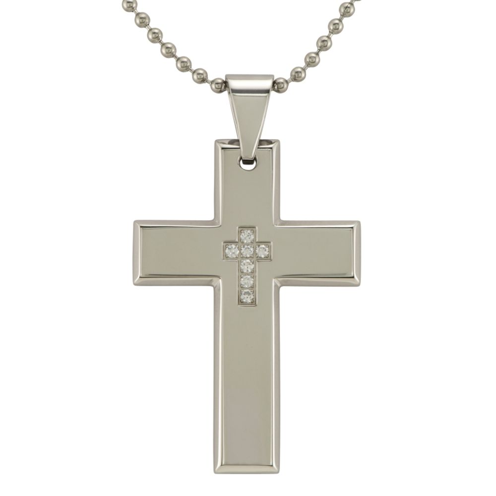 Men's Stainless Steel & Gold Plated Cross with Cubic Zirconia Accents