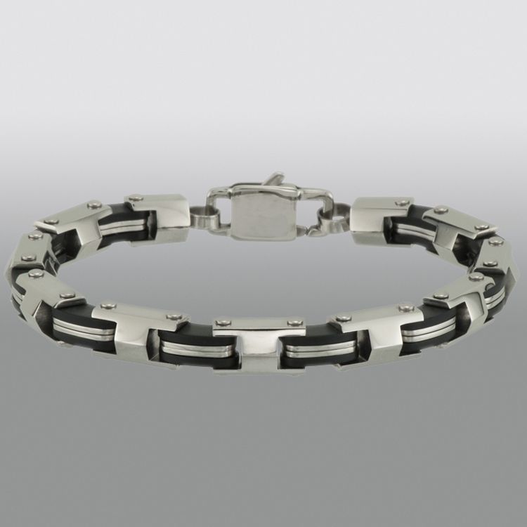 Silvertone Stainless Steel and Black Link